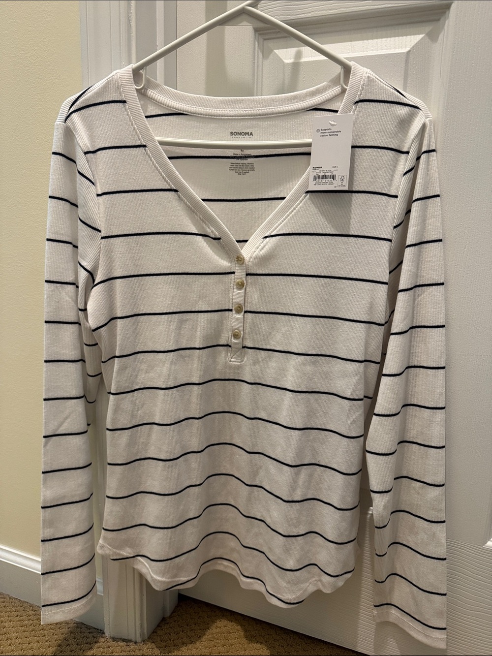 Sonoma White Striped Long-Sleeve Button-Front Top